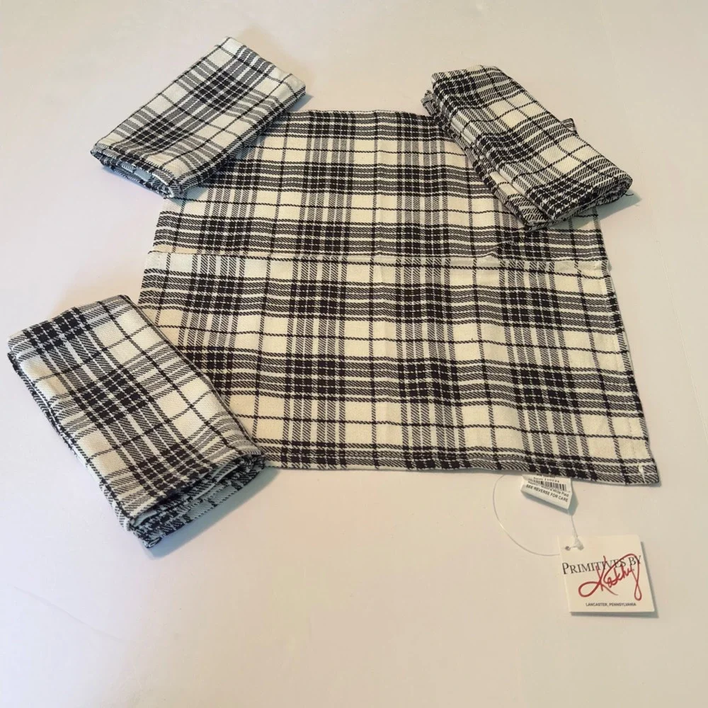 Primitives by Kathy Black White Plaid Cotton Napkins Set of 4 Farmhouse Decor